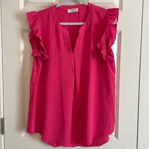 Zenana, pink sleeveless ruffled blouse, XL
